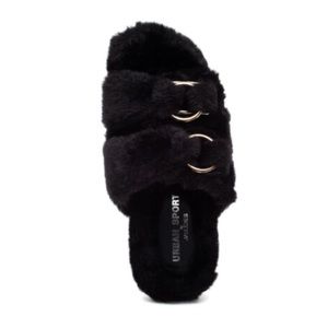J/SLIDES URBAN SPORT BABEE FAUX FUR SLIDES SLIPPERS BLACK SIZE 8 NWOT